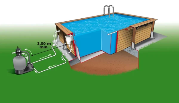 Exteriorea piscine hors sol bois rectangulaire BlueWave luxe schema
