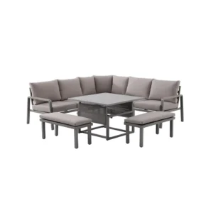 Exteriorea salon de jardin bas canapé angle 6 places + 2 tabourets Relaxo